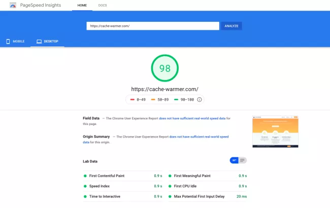 Cache Warmer page speed