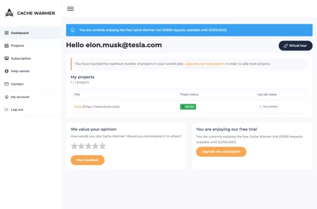 Cache Warmer dashboard